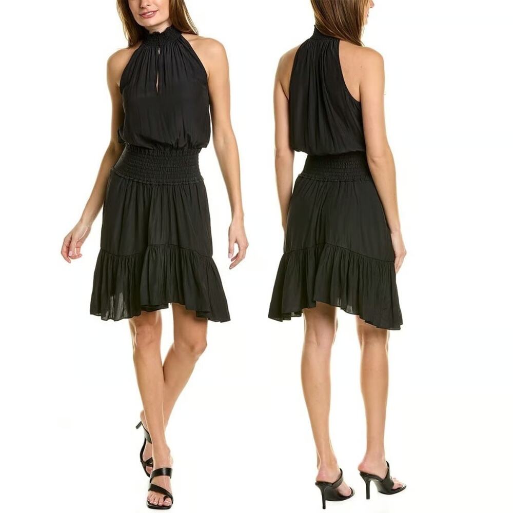 ALC Cody Mini Dress Halter Smocked Waist Ruffle Party Cocktail Evening Preppy 6